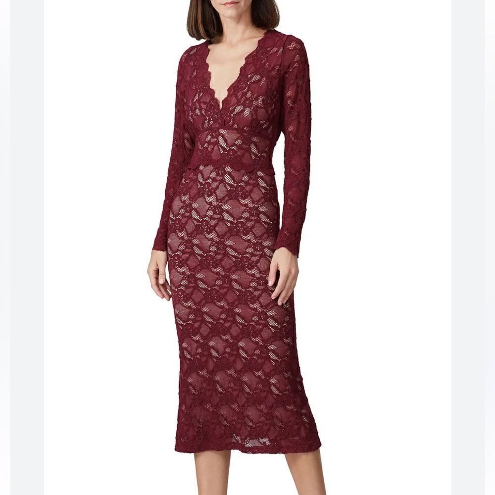 NWT Nightcap Clothing Wisteria Midi Dress Wine Lace XS